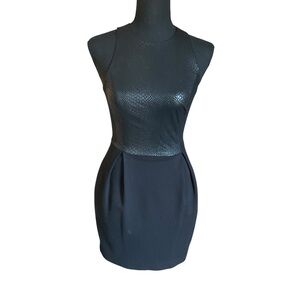 Armani Exchange Black Faux Leather Panel Sleeveless Dress